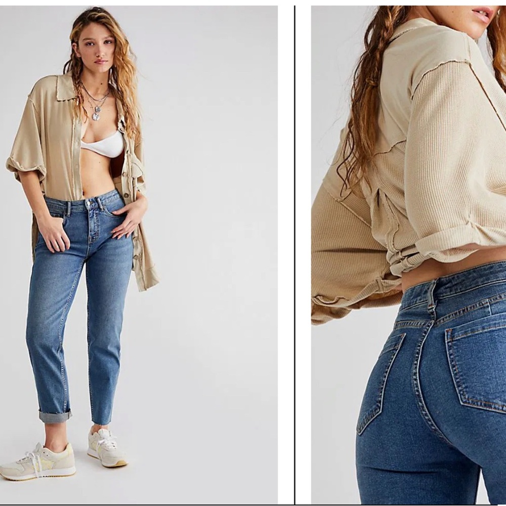 Free People Straight Leg Jeans in Medium Blue